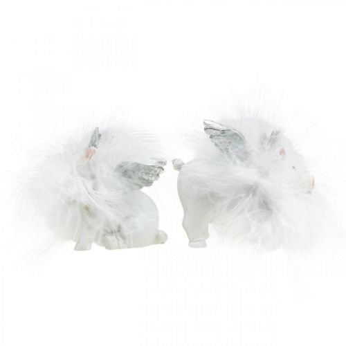 Floristik24 Déco cochon avec couronne cochon chanceux blanc 7cm 2pcs