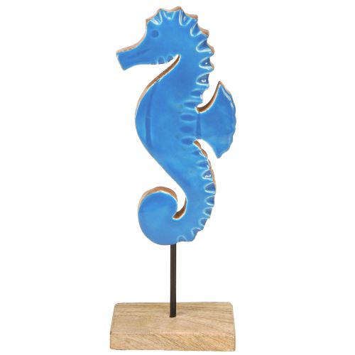 Article Décoration de table décorative en bois hippocampe bleu naturel H28cm