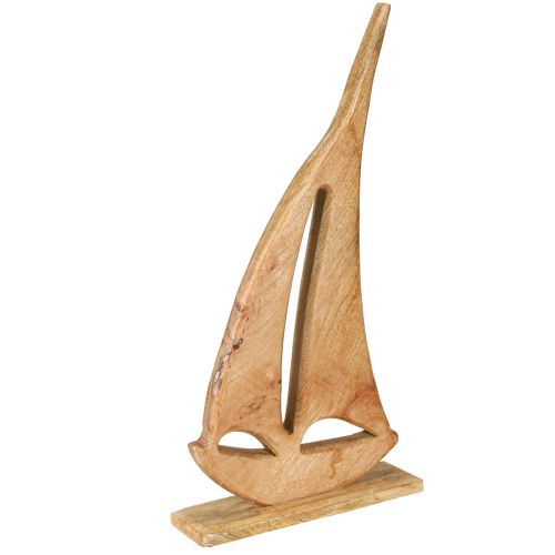 Article Décoration Voilier Bois sur Socle Naturel Maritime H57,5cm