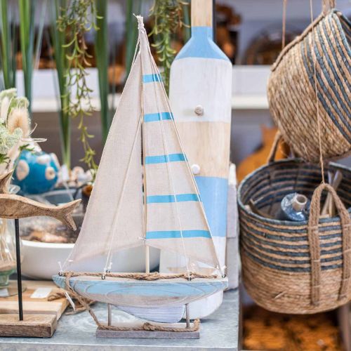 Floristik24 Déco voilier bois bleu-blanc décoration de table maritime H54.5cm