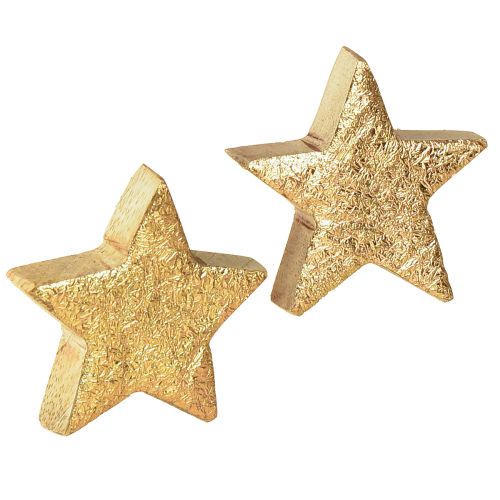 Étoiles décoratives en bois de manguier naturel doré Ø5cm 12 pcs