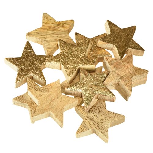 Article Étoiles décoratives en bois de manguier naturel doré Ø5cm 12 pcs