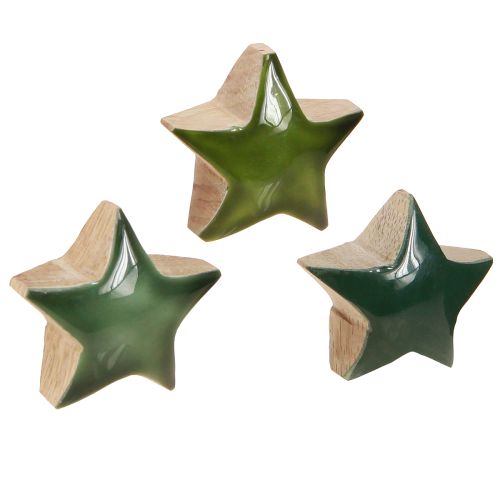 Étoiles décoratives en bois vertes à disperser 3 cm 9 pièces