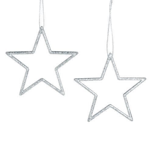 Poinsettias étoiles décoratives à suspendre argent 7,5 cm 40 pcs