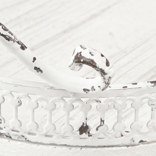 Floristik24 Plateau décoratif métal blanc anse shabby chic Ø20cm H8cm