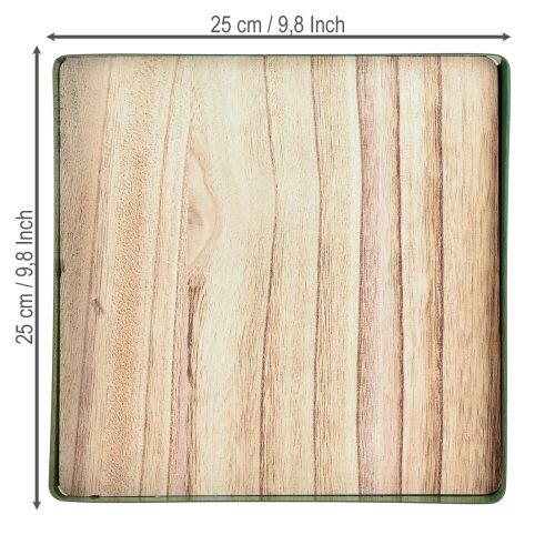 Article Plateau carré en métal Fond en bois Vert foncé 25,5×25,5cm