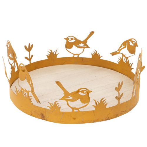 Plateau décoratif, décoration de table avec oiseaux, décoration printanière, métal rouillé, Ø 20 cm H 8,5 cm acheter | Floristik24.be