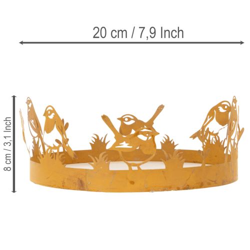 Plateau décoratif, décoration de table avec oiseaux, décoration printanière, métal rouillé, Ø 20 cm H 8,5 cm | Floristik24.be
