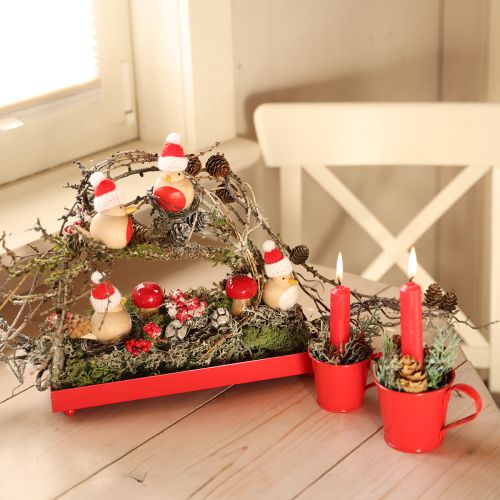 Plateau décoratif rectangulaire en métal rouge avec pieds 30×15cm
