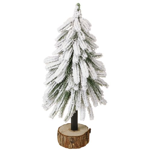Sapin de Noël décoratif recouvert de neige sur socle en bois Ø15cm H30cm