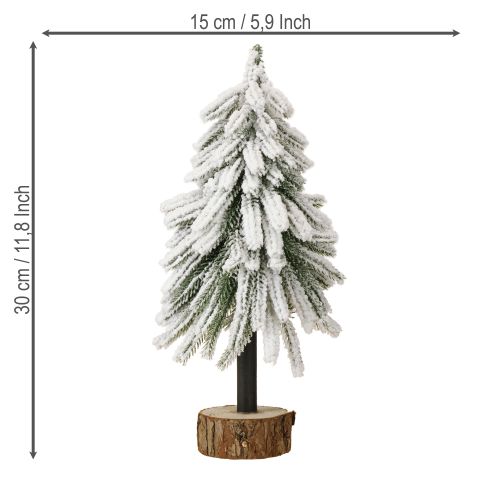 Floristik24 Sapin de Noël décoratif recouvert de neige sur socle en bois Ø15cm H30cm