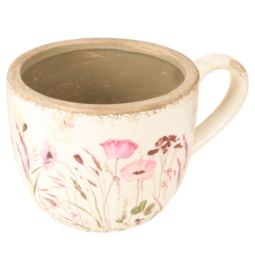 Tasse décorative en céramique coquelicot craquelé couleur crème 15cm×12,5cm