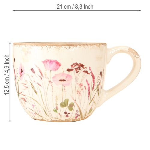Article Tasse décorative en céramique coquelicot craquelé couleur crème 15cm×12,5cm