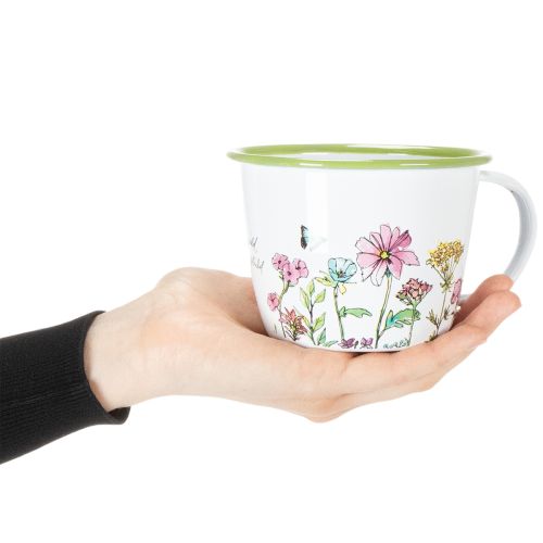 Article Coupe décorative, pot de fleurs émaillé, Ø11cm H8cm