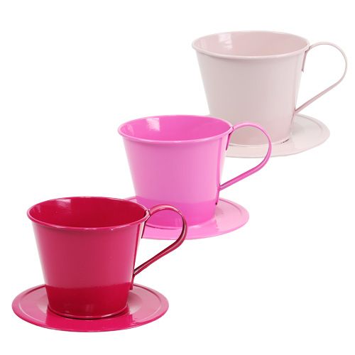 Floristik24 Tasse décorative avec soucoupe rose Ø 11,5 cm H. 10 cm 8 p.