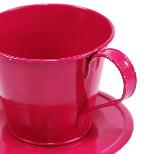 Floristik24 Tasse décorative avec soucoupe rose Ø 11,5 cm H. 10 cm 8 p.