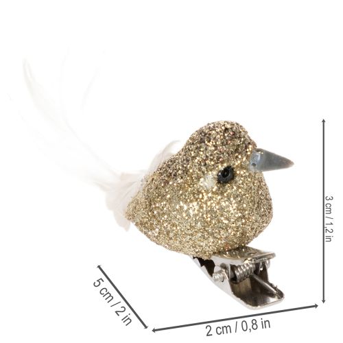 Article Paire de colombes décoratives, oiseaux décoratifs avec pince, dorés, 5 cm, lot de 4