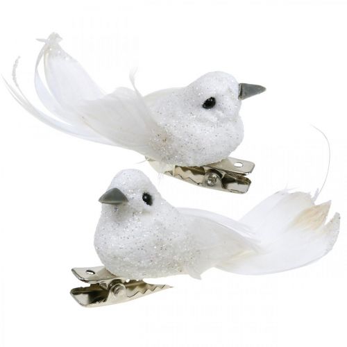 Article Déco paire de pigeons Déco oiseaux avec pince blanc L5cm 4 pcs