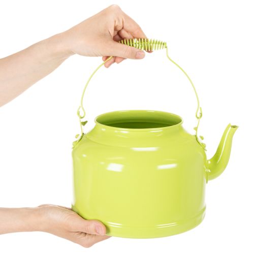 Théière décorative en métal, vert pomme - pot de fleurs - Ø 20 cm H 15 cm - décoration de jardin polyvalente et idée cadeau | Floristik24.be