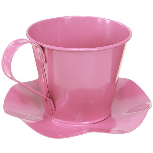 Article Tasse à thé décorative tasse en métal avec assiette rose Ø12 H10cm 8 pcs