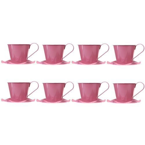 Article Tasse à thé décorative tasse en métal avec assiette rose Ø12 H10cm 8 pcs