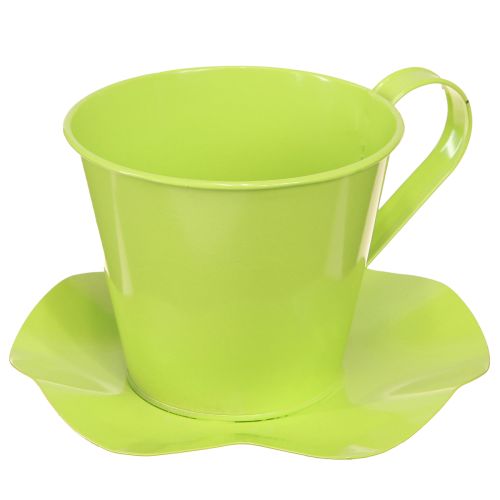 Floristik24 Tasse à thé déco métal avec assiette vert clair Ø12 H10cm 8 pcs