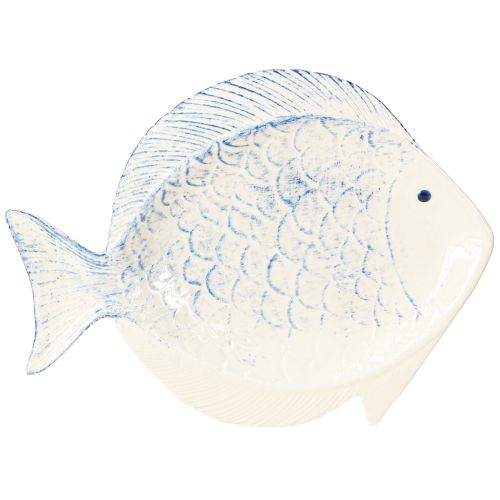 Assiette décorative poisson en céramique décoration de table bleu blanc 30×22cm