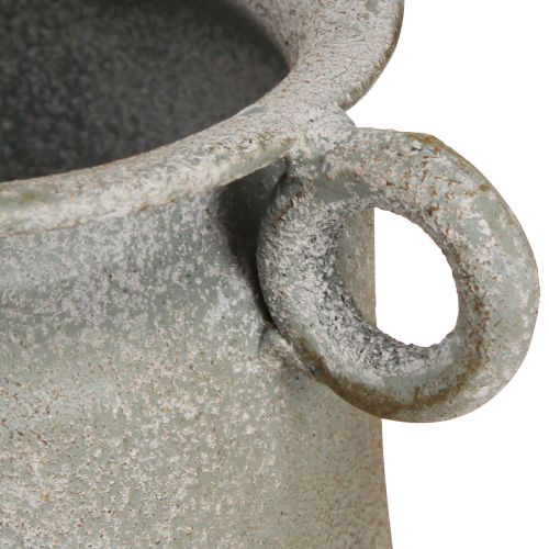 Article Pot décoratif jardinière vintage métal avec anses gris H13,5cm