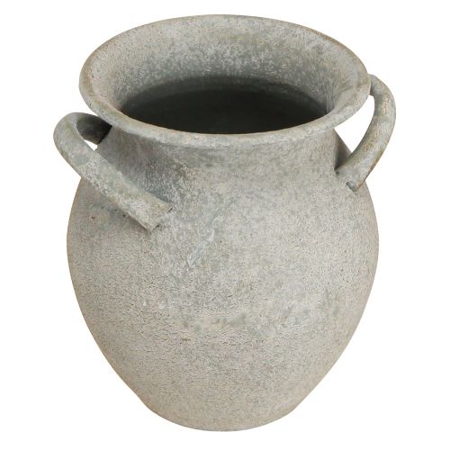 Floristik24 Vase décoratif avec anses jardinière vintage métal gris H13cm