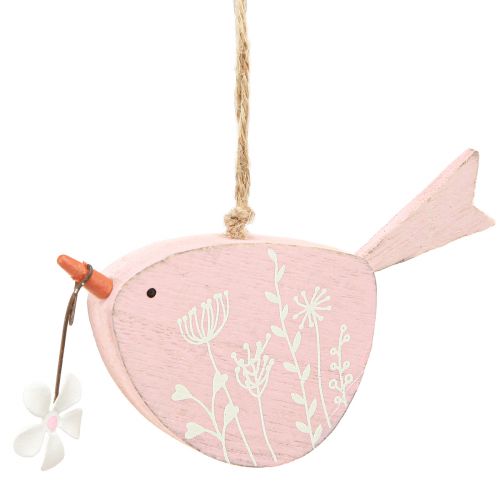 Article Oiseau décoratif décoration printanière décoration à suspendre bois rose 15×8,5cm