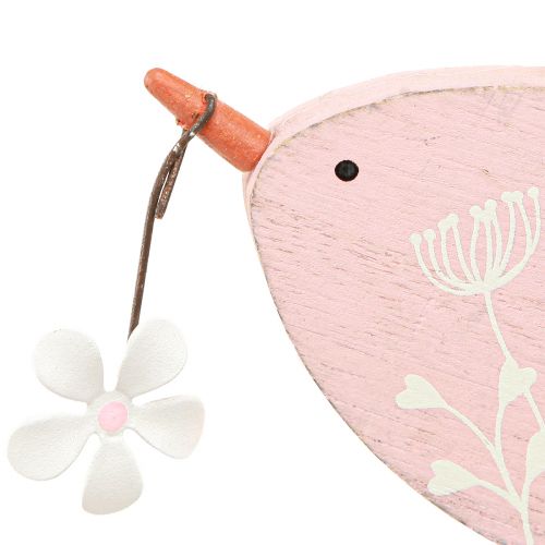 Article Oiseau décoratif décoration printanière décoration à suspendre bois rose 15×8,5cm