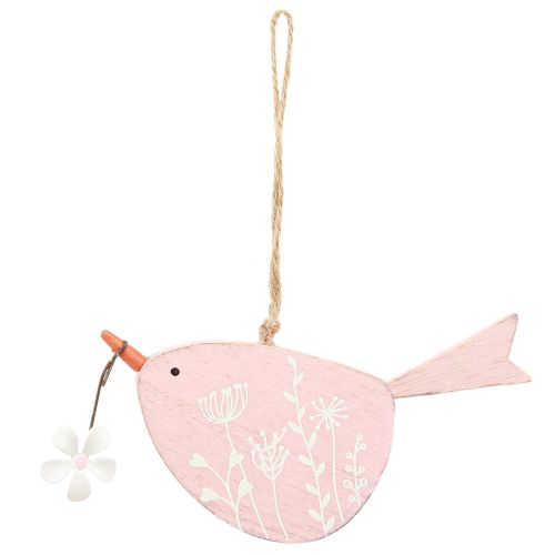 Article Oiseau décoratif décoration printanière décoration à suspendre bois rose 15×8,5cm