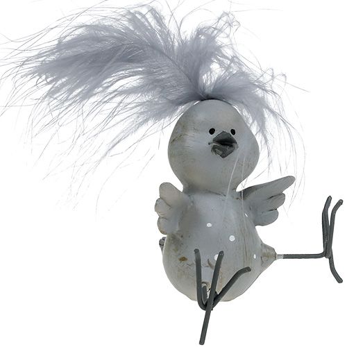 Floristik24 Oiseau décoratif gris avec plumes 8 cm 4 p.