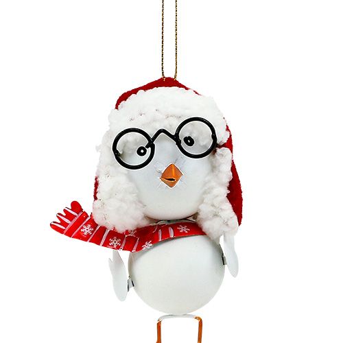 Article Oiseau décoratif avec bonnet rouge-blanc 10,5cm