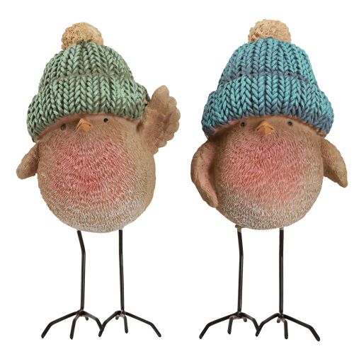 Article Oiseau décoratif avec chapeau décoration d&#39;hiver bleu vert H18cm 2 pcs