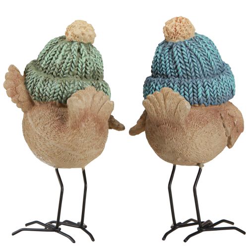 Article Oiseau décoratif avec chapeau décoration d&#39;hiver bleu vert H18cm 2 pcs