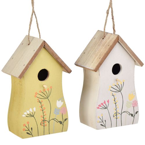 Floristik24 Décoration pour nichoir à oiseaux suspendu bois blanc jaune 13cm 2 pcs
