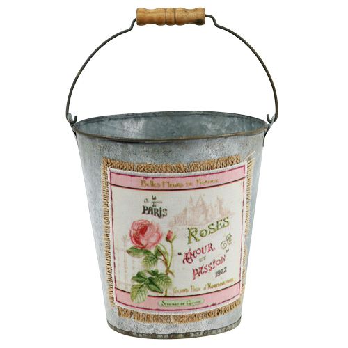 Seau décoratif motif rose Ø16,5cm H17,5cm