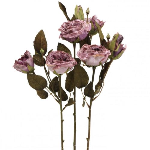 Floristik24 Bouquet de roses déco fleurs artificielles bouquet de roses violet 45cm 3pcs