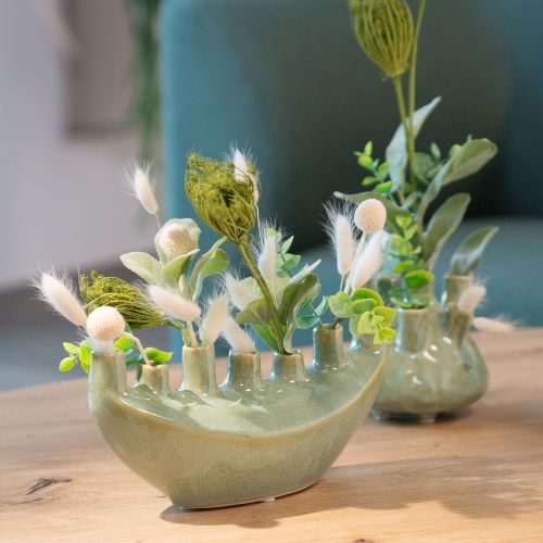Floristik24 Vase décoratif en céramique en forme de bateau, vert clair, 23 x 8,5 x 11 cm