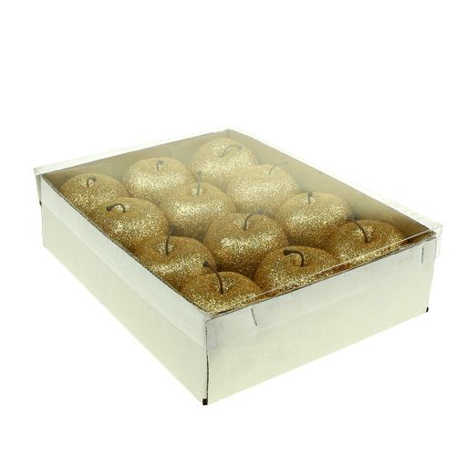 Floristik24 Pommes décoratives dorées avec paillettes Ø 6 cm 12 p.