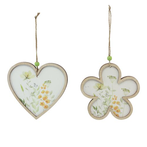 Floristik24 Pendentif décoratif en bois fleur coeur motif fleurs 12cm 6 pcs