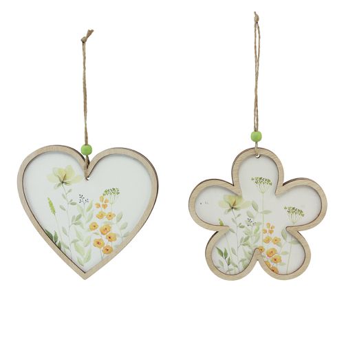 Floristik24 Pendentif décoratif bois fleur coeur motif fleurs 12cm 6pcs