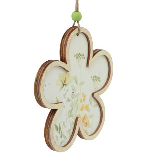 Article Pendentif décoratif en bois fleur coeur motif fleurs 12cm 6 pcs