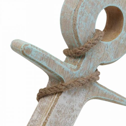 Article Ancre Déco Bois Déco Maritime Blanc Bleu 24.5cmx14.5cm