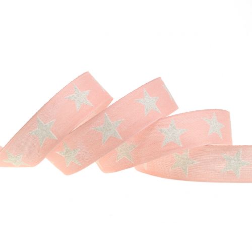 Floristik24 Ruban déco avec étoile en mica rose 25mm 20m