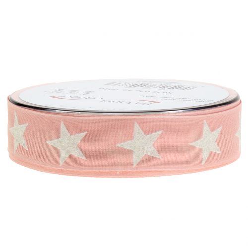 Floristik24 Ruban déco avec étoile en mica rose 25mm 20m