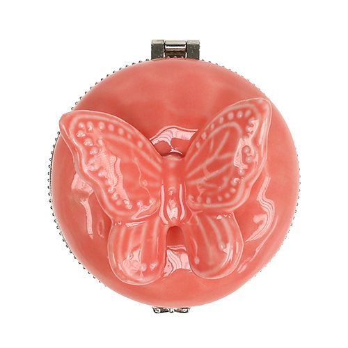 Floristik24 Boîte déco avec papillon saumon Ø6cm H6cm