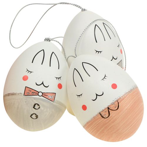 Oeufs décoratifs avec visage blanc, rose, gris 7cm 6pcs