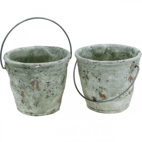 Floristik24 Seau décoratif, céramique pour la plantation, décoration de jardin, seau à plantes optique antique Ø13,5cm H12cm 2pcs